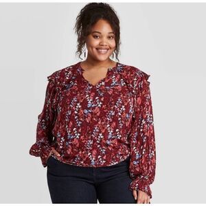 A new day red floral prarie ruffle sz XXL blouse